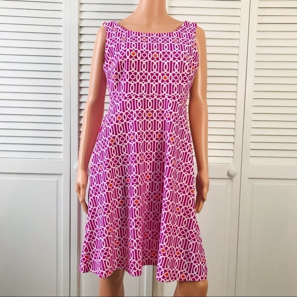 JUDE CONNALLY Pink White Geometric Pattern Sleeveless Dress Size Medium